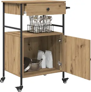 Virtuves ratiņi VidaXL modelis 871667, ozolkoka meistarības apdare, 56×43×89,5 cm