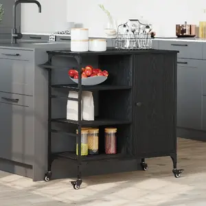 Virtuves ratiņi VidaXL modelis 871665 melnā ozola 87.5x38.5x84.5 cm koksnes izcelsmes materiāls