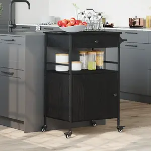 Virtuves ratiņi VidaXL 56x43x89,5 cm Melns ozols — kompakts servēšanas un uzglabāšanas ratiņš