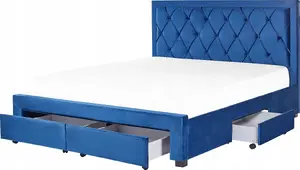 Кровать с ящиками Beliani LIEVIN 180 x 200 см велюр синяя