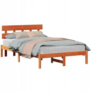 Каркас кровати с изголовьем VidaXL 135x190 см массив сосны коричневый