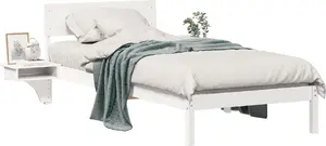 Каркас кровати с прикроватными тумбочками и изголовьем VidaXL, белый, 90 x 200 см