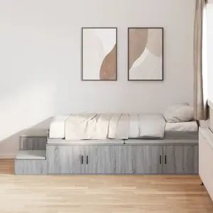 Кровать с местом для хранения VidaXL 3335594 Серый Сонома – мягкая на деревянном каркасе с ящиком под кроватью