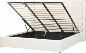 Кровать с коробом для хранения Beliani LUBBON 180 x 200 см велюр слоновая кость