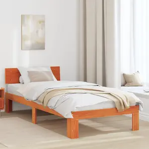 Gultas rāmis ar galvgali VidaXL 80x200 cm Ciets priedes koks brūns
