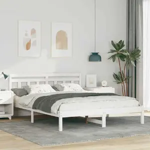 Каркас кровати с изголовьем VidaXL 140 x 200 см Белая сосна массив