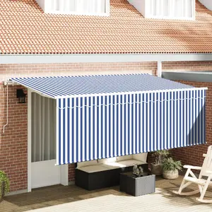 Выдвижная маркиза VidaXL 400 x 200 см синий и белый, металлический каркас и ткань