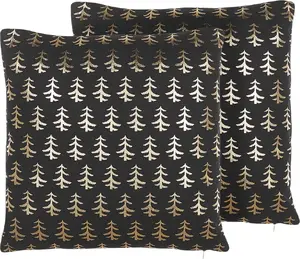 Decorative Cushion Set Shumee 2 pcs Christmas Tree Pattern 45 x 45 cm Black
