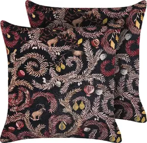 Decorative velour cushions Beliani RICINUS 45 x 45 cm set of 2, black-pink botanical motif