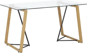Ēdamistabas galds Beliani TACOMA stikla virsma 140 x 80 cm gaišs koka rāmis