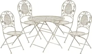 Outdoor dining set Shumee BIVIO — metal table and 4 metal chairs, off-white