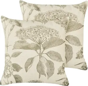 Декоративные хлопковые подушки пара Beliani ROSEMARY 45 x 45 см бежево-зеленые, цветочный рисунок