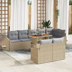 Outdoor Sofa Set VidaXL 9-Piece with Cushions, Beige Rattan-style