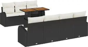Outdoor sofa set VidaXL 8-piece with cushions, black synthetic rattan