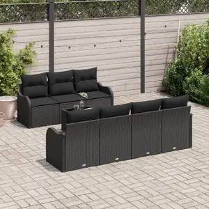 Outdoor sofa set VidaXL 8-piece with cushions, black poly rattan