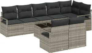 Outdoor sofa set VidaXL 9-piece grey poly rattan with cushions