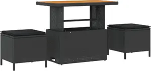 Уличный комплект диванов VidaXL 9 предметов с подушками, чёрный полиротанг и акация