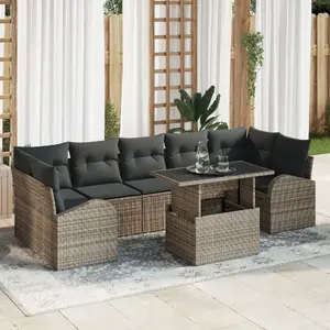 Outdoor sofa set VidaXL 8-piece with cushions, grey rattan