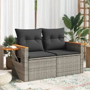 Outdoor Sofa Set and Dining Set VidaXL 13-piece Garden Sofa with Cushions + 4-piece Table and Chairs, Grey Polyrattan, Acacia