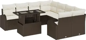Outdoor sofa set VidaXL 9-piece brown poly rattan with cushions (MPN 3348614)