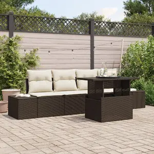 Outdoor sofa set VidaXL 5-piece with cushions, brown rattan-style