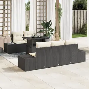 Outdoor sofa set VidaXL 6-piece with cushions, black polyrattan