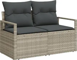 Outdoor sofa set VidaXL 9-piece light gray rattan with cushions, model 3346542
