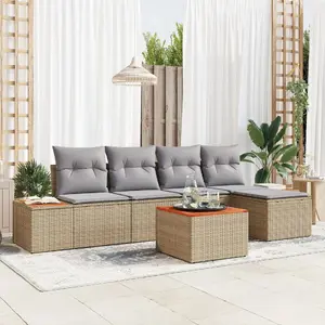 Āra dīvānu komplekts VidaXL modelis 3348071 — 6 daļu rattan stils ar akācijas karkasu un bēšām spilvenām