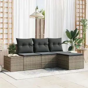 Outdoor sofa set VidaXL model 3347009 — 4-piece grey poly-rattan with cushions