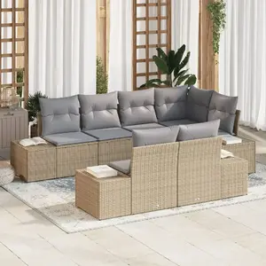 Комплект уличной мебели VidaXL: 7 предметов с подушками, бежевый, синтетический ротанг