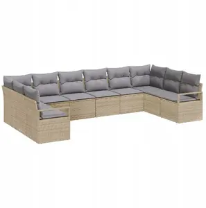 Outdoor sofa set VidaXL polyrattan 10-piece, includes 2-seater polyrattan garden sofa with beige cushions