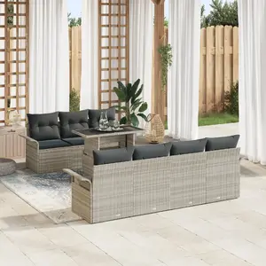 Outdoor sofa set VidaXL 8-piece with light gray cushions, poly rattan, model 3356965
