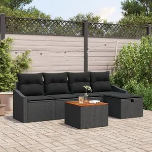 Outdoor Sofa Set VidaXL 6-Piece with Cushions, Black Rattan