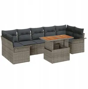 Outdoor sofa set VidaXL 8-piece with cushions, grey poly rattan – includes 2-seat sofa with storage