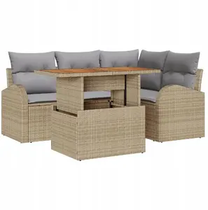Outdoor sofa set 5 pieces with cushions Beige Polyrattan, 2-seater garden sofa with storage Beige Polyrattan VidaXL