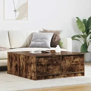 Coffee table VidaXL model 3328403 with drawers, smoked oak finish, 100×100×40 cm