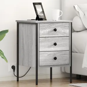 Пара прикроватных тумб VidaXL модель 859487, 2 ящика, серо‑дуб Сонома, 42 x 41 x 61 см