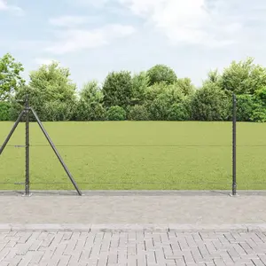 Fence Panel Hexagonal Grey 0.8x10 m VidaXL, Galvanized Steel, 7 Posts with Base Plates 32 mm 90 cm