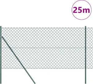 VidaXL Садовая сетчатая ограда с 13 столбами 1,4 x 25 м оцинкованная сталь зелёная