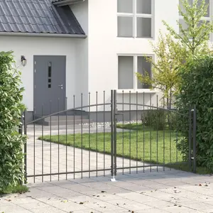 Ворота VidaXL садовые двухстворчатые с острым верхом, серые, сталь 125 x 300 см