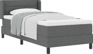 Кровать с ящиком и матрасом VidaXL 90×200 см, тёмно‑серый ткань, изголовье с линиями 90 см