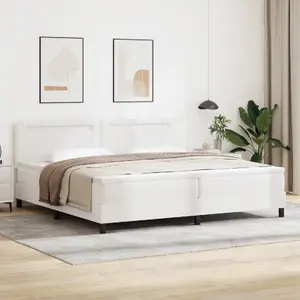 Кровать Box Spring с матрасом VidaXL 200x200 см, искусственная кожа, белая, простое изголовье