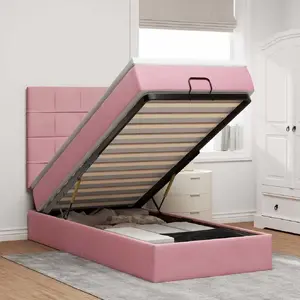 Каркас кровати с оттоманой VidaXL 90x200 см розовый бархат с матрасами