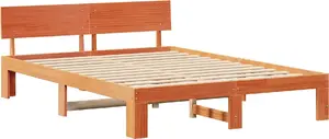 Каркас кровати с изголовьем VidaXL 140x200 см Массив сосны Восково-коричневый