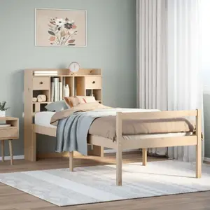Кровать с полкой VidaXL 90x200 см, каркас из сосны, без матраса