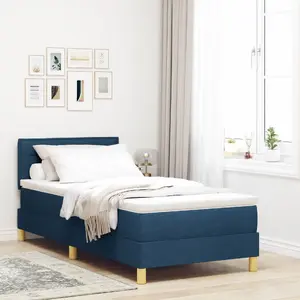 Кровать с пружинным матрасом VidaXL 100x200 см синяя ткань