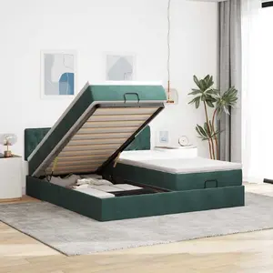 Каркас кровати с оттоманкой VidaXL 200x200 см зелёный бархат с матрасами