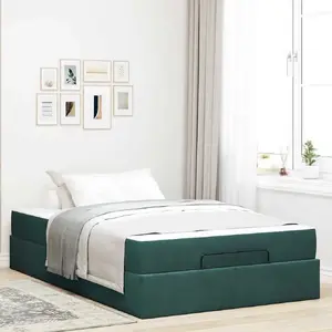 Gultas rāmis VidaXL 120 x 200 cm Samts Tumši zaļš
