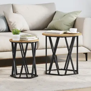 Kafijas galds VidaXL modelis 868266 — MDF virsma ozola apdare, metāla rāmis, vidēji apaļš