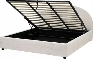 Тканевый кровать с ящиком для хранения Beliani Vaucluse 180 x 200 см слоновая кость